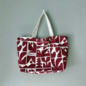 Vuori Burgundy and White Graphic Tote